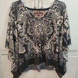 Amma Design Cropped Sheer Shaw Large Black And White Artsy Floral